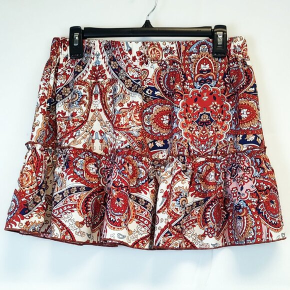 Fun Lightweight Ruffley BOHO Paisley Print Short Skirt Elastic Waist - Picture 1 of 3